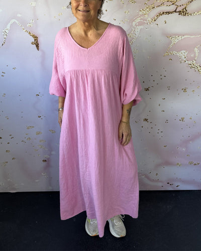 Kleid Waldstil V-Ausschnitt Falten Einfarbig