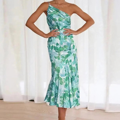 KORDULA - ASYMMETRISCHES MIDIKLEID MIT MUSTER