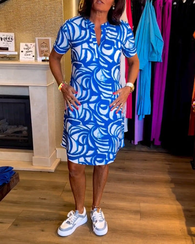 Heidi-Mode | Lässiges Bedrucktes Kleid mit Kurzen Ärmeln