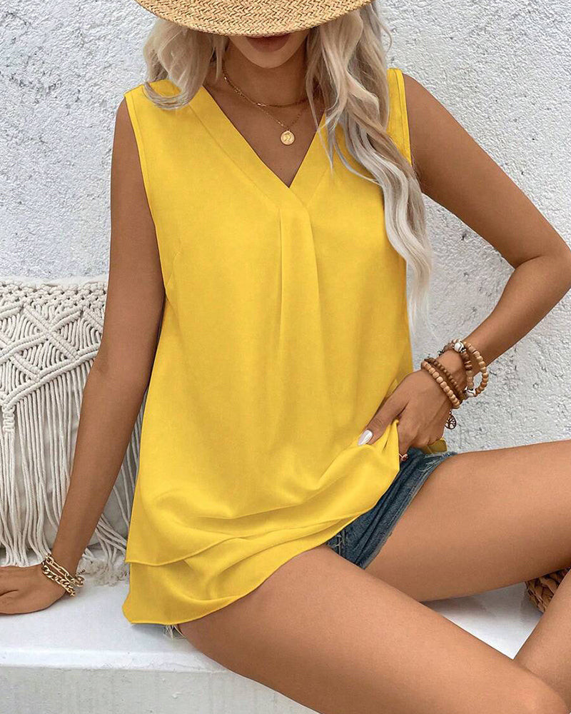 Tanktop Ärmellos V-Ausschnitt Doppel Chiffon
