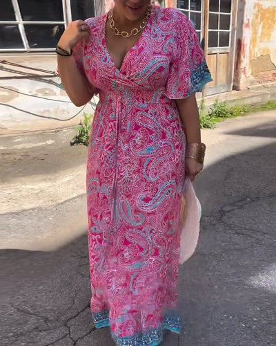 Kleid V-Ausschnitt Bedruckte Taille