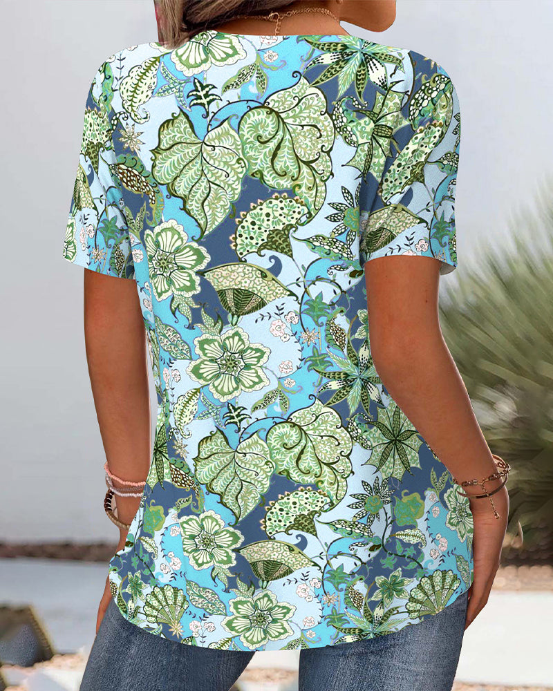 Bluse Kurzarm Geblümt Vielseitig