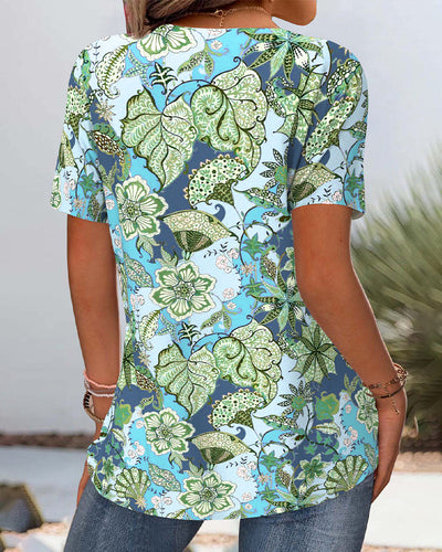 Bluse Kurzarm Geblümt Vielseitig