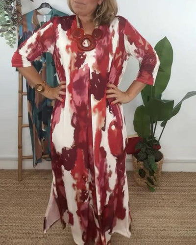 Kleid Elegant V-Ausschnitt Bedruckt Schlitz