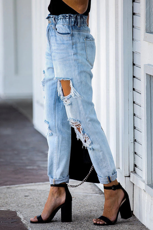 Heidi-Mode | Kristen Paperbag Taille Distressed Mom Jeans