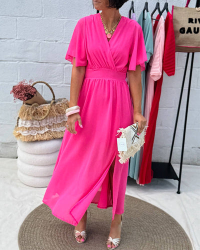 Kleid Einfarbig V-Ausschnitt Taille Chiffon