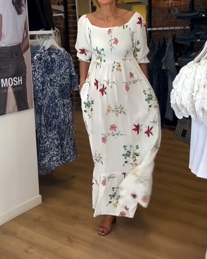 Kleid Weiter Kragen Gedruckt