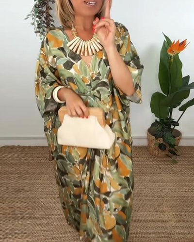 Kleid V-Ausschnitt Falten Print