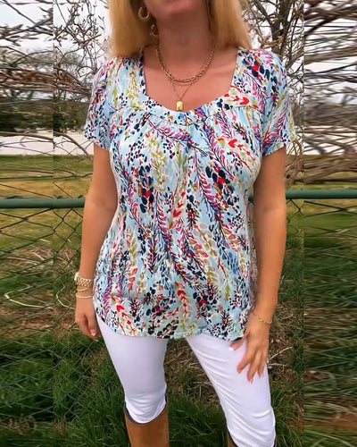 T-Shirt U-Ausschnitt Kurzarm Bedruckt