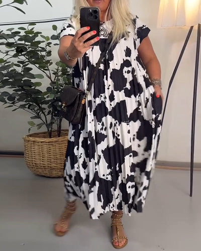 Kleid Bedruckt Weit Kurzärmlig