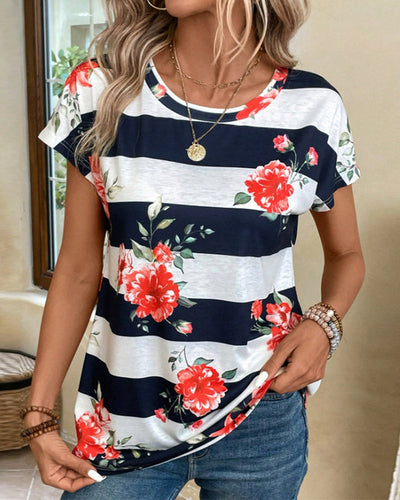 T-Shirt Rundhalsausschnitt Streifendruck