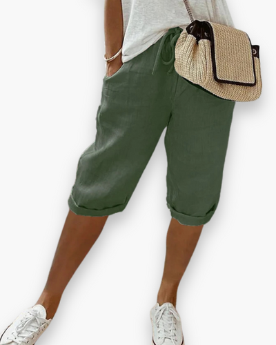 Damen Bequeme Knie-Länge Hose | Sommerliche Stoffhose