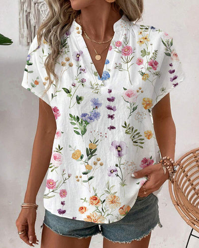 Bluse Blumenmuster Kurzärmlig