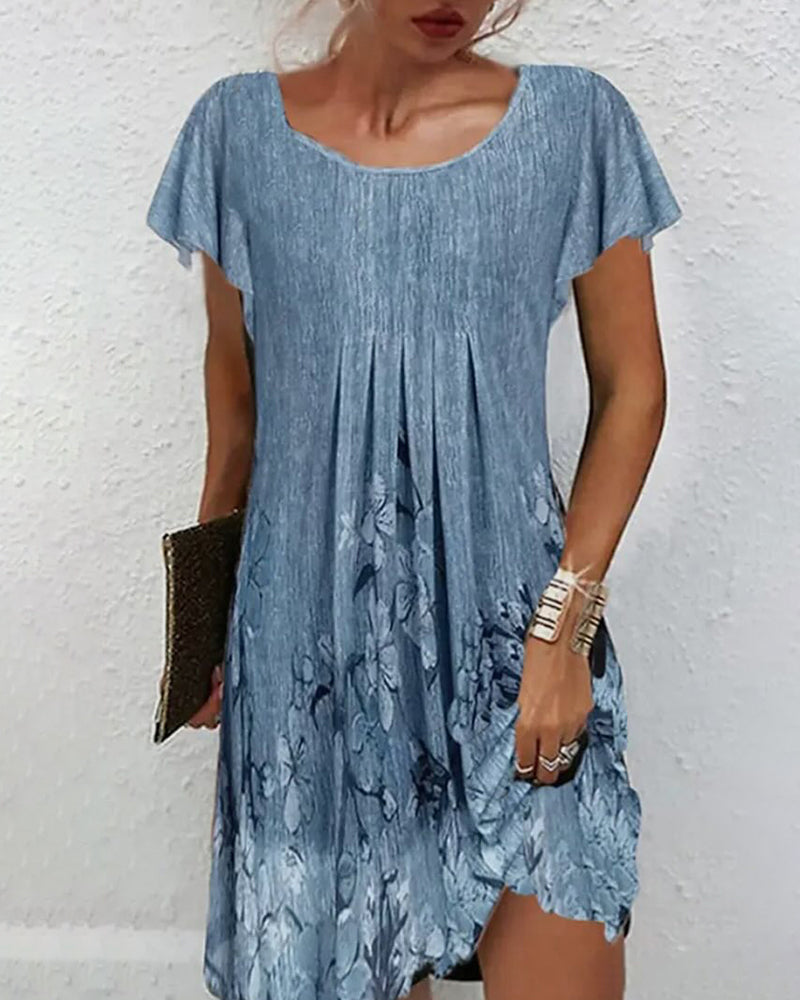 Kleid Rüschenärmel Gedruckt