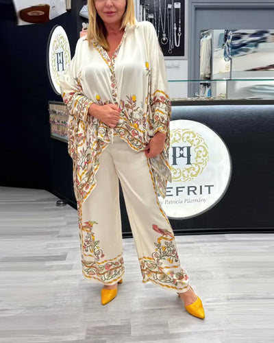 Anzug Modische Fledermausärmel Druck Weites Bein