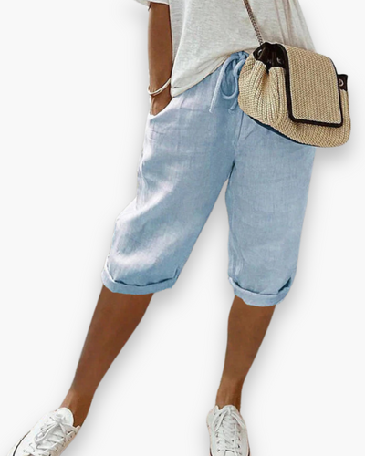 Damen Bequeme Knie-Länge Hose | Sommerliche Stoffhose