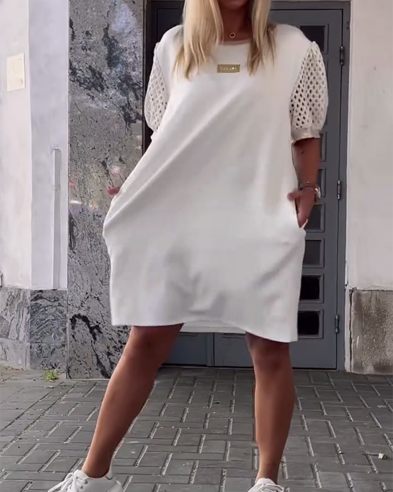 Kleid Rundhals Hohles Design Gerade