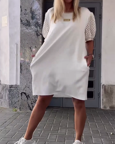 Kleid Rundhals Hohles Design Gerade