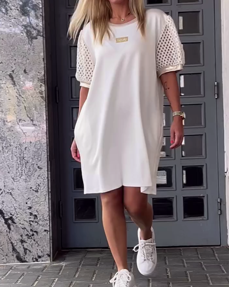 Kleid Rundhals Hohles Design Gerade