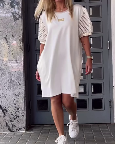 Kleid Rundhals Hohles Design Gerade