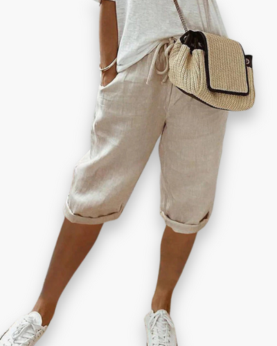 Damen Bequeme Knie-Länge Hose | Sommerliche Stoffhose
