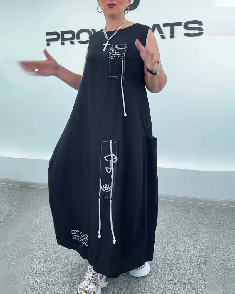 Kleid Ärmellos Oversized Buchstabenprint