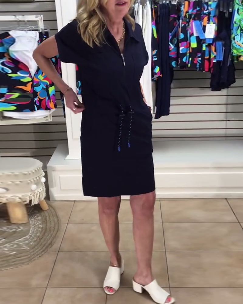 Kleid Halber Reißverschluss Kordelzug Sportlich Polo