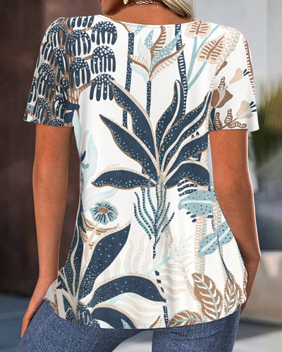 Bluse Rundhals Plissiert Bedruckt Weit