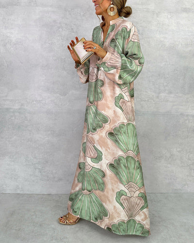 Kleid Mit Elegantem Stil Und Blattmuster