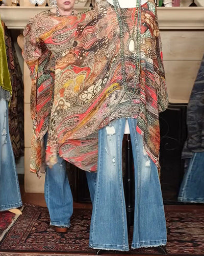 Bluse Locker Fledermausärmel Print