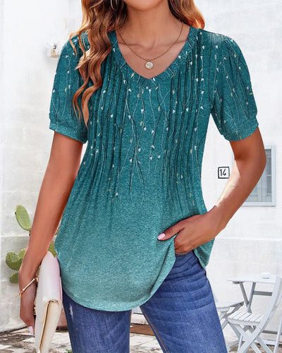 T-Shirt V-Ausschnitt lässig bedruckt kurzärmelig