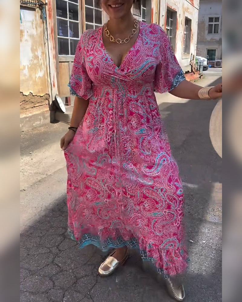 Kleid V-Ausschnitt Bedruckte Taille