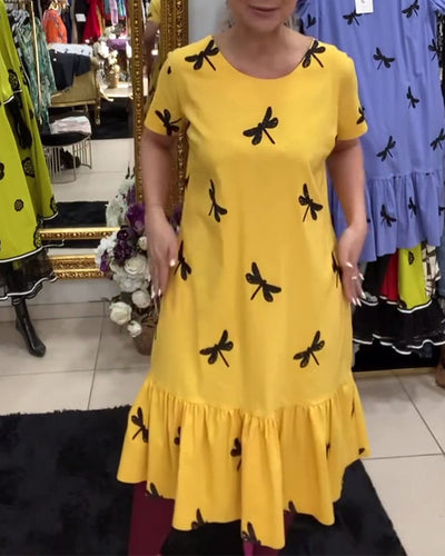 Kleid Rundhals Schmetterlingsdruck