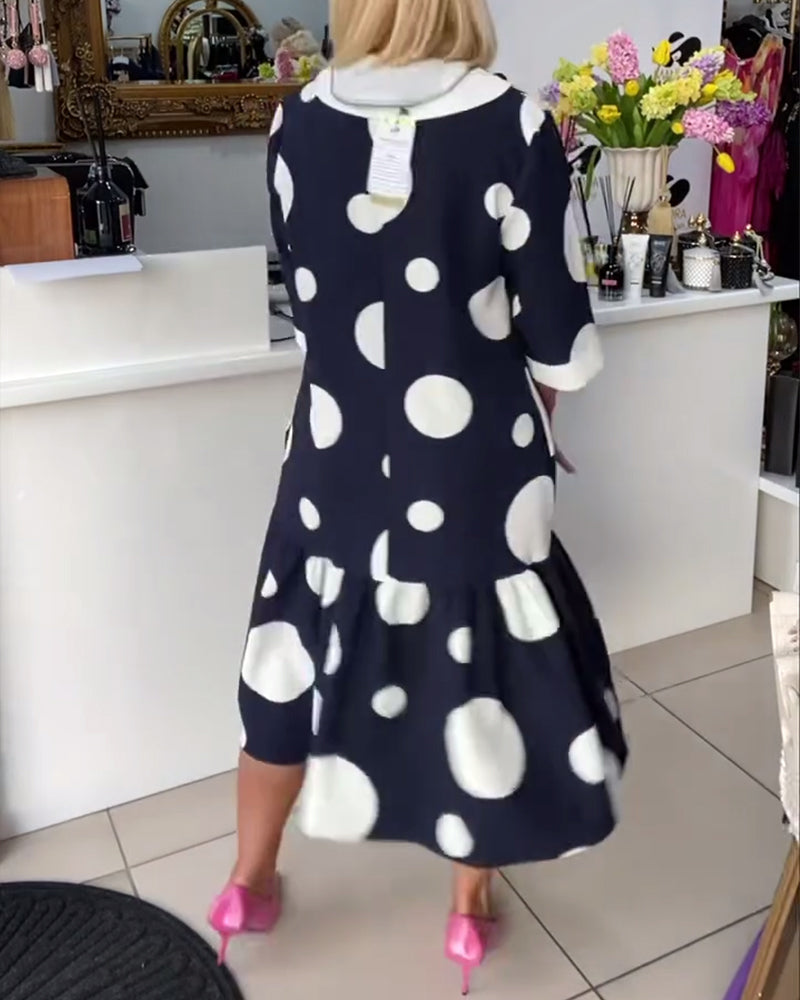 Kleid V-Ausschnitt Gepunktet Gerade