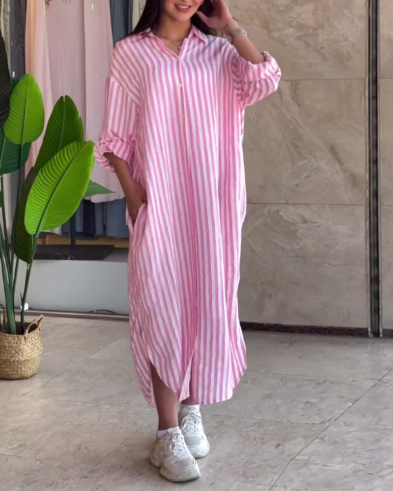 Kleid Weit Aufschlag Gestreift