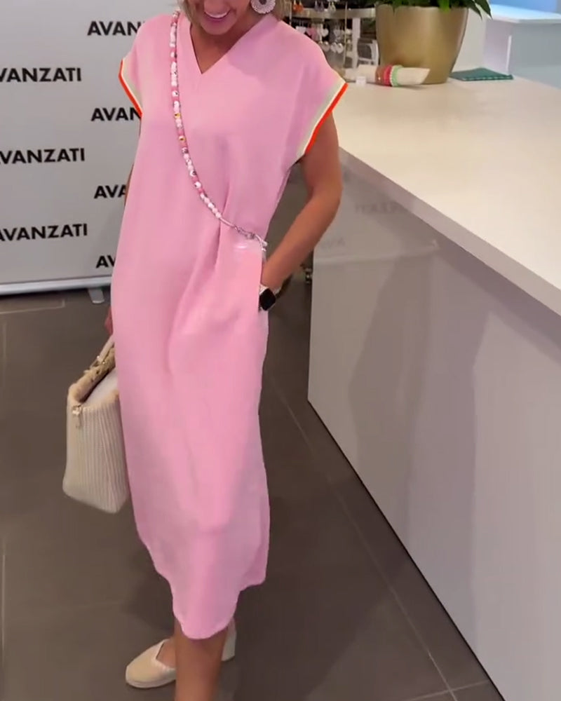 Kleid Lotusblatt-Ärmel V-Ausschnitt Lässiger Schlitz