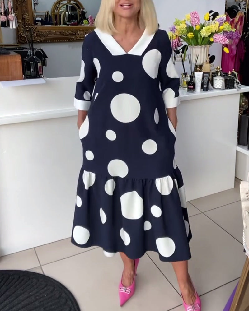 Kleid V-Ausschnitt Gepunktet Gerade