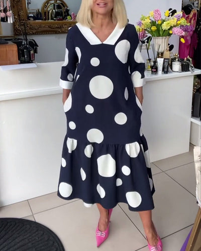 Kleid V-Ausschnitt Gepunktet Gerade