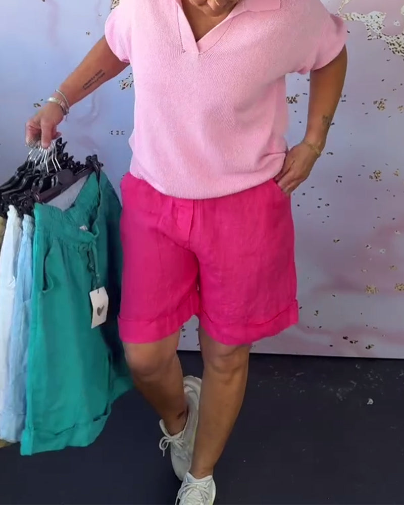 Shorts einfarbig baumwolle und leinen lässig