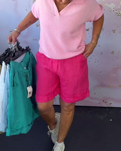 Shorts einfarbig baumwolle und leinen lässig