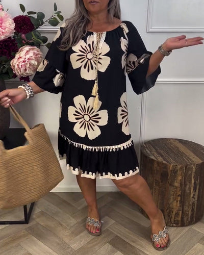 Kleid Halbärmel Knoten Übergroß Bedruckt