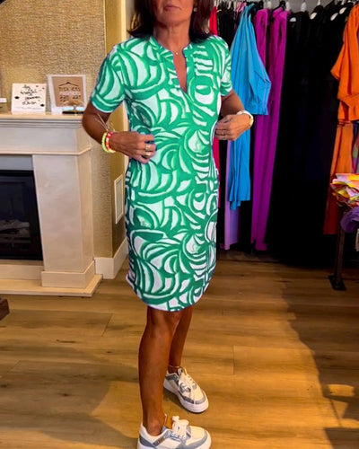 Heidi-Mode | Lässiges Bedrucktes Kleid mit Kurzen Ärmeln