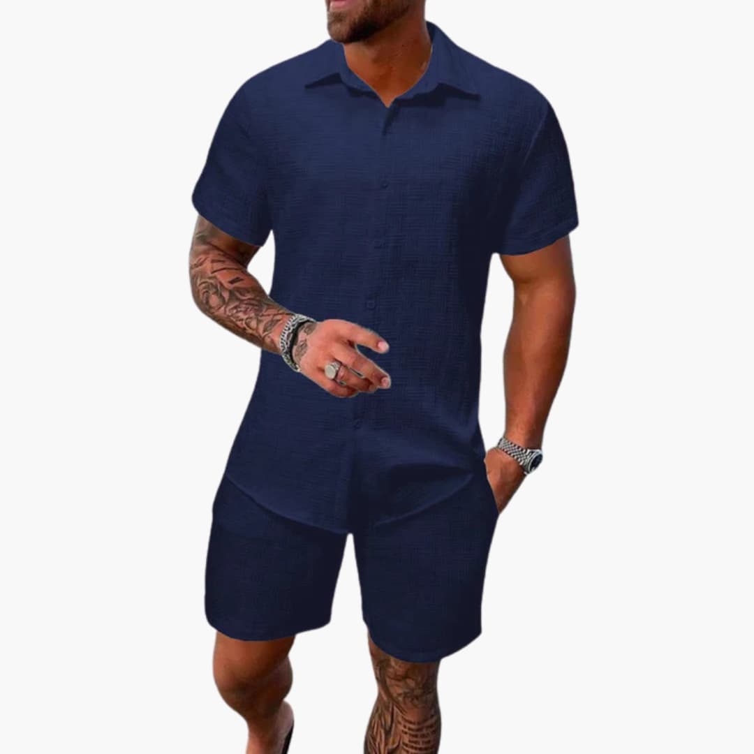 Herren Zweiteiler Set aus Baumwollmix mit Jacquardstruktur