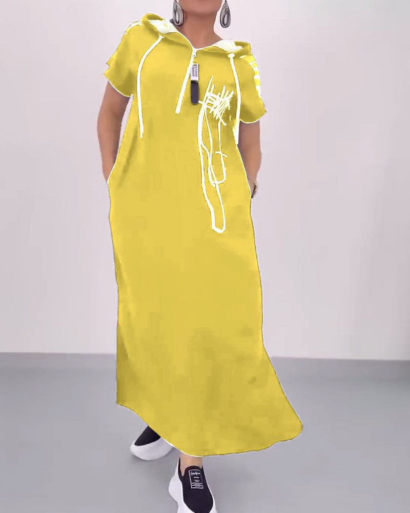 Kleid Halb-Reißverschluss Locker Kontrast