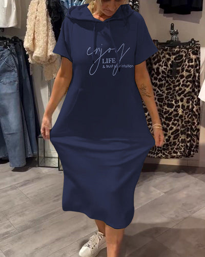 Kleid Mit Kapuze Casual Kordelzug