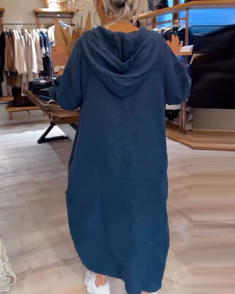 Kleid Mit Kapuze Langarm Weit