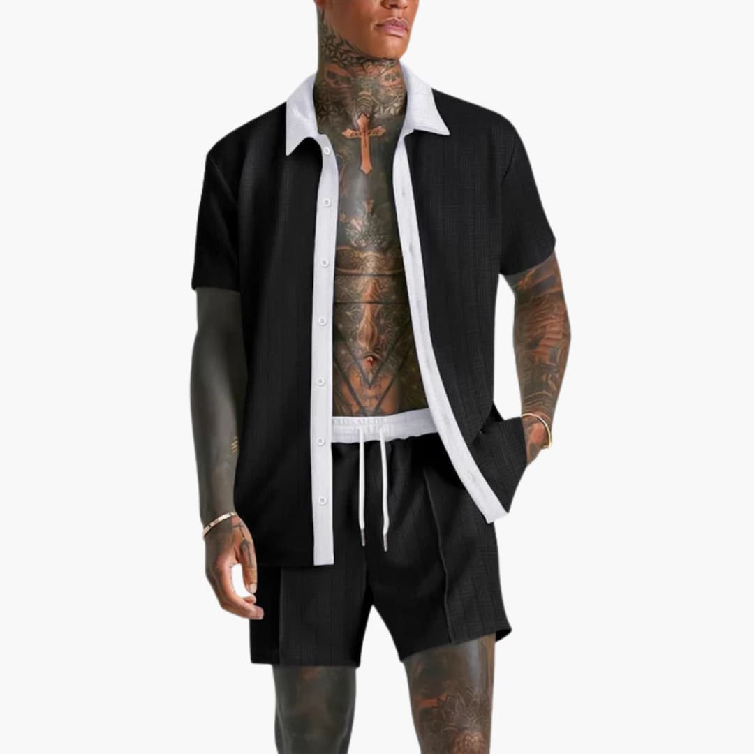 Herren Sommer Set mit Kurzarmhemd und Kordelzug Shorts