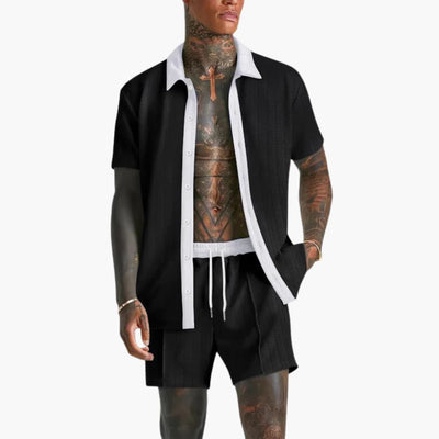 Herren Sommer Set mit Kurzarmhemd und Kordelzug Shorts