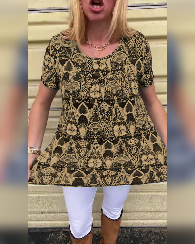 T-Shirt lässig Retro Rundhals bedruckt