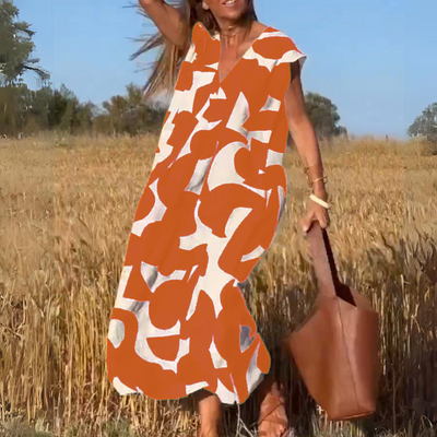 ELENA | BEDRUCKTES KLEID MIT V-AUSSCHNITT